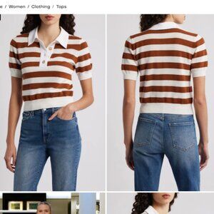 FRAME The Bold Stripe Cashmere & Cotton Polo Chestnut Size Medium NWT